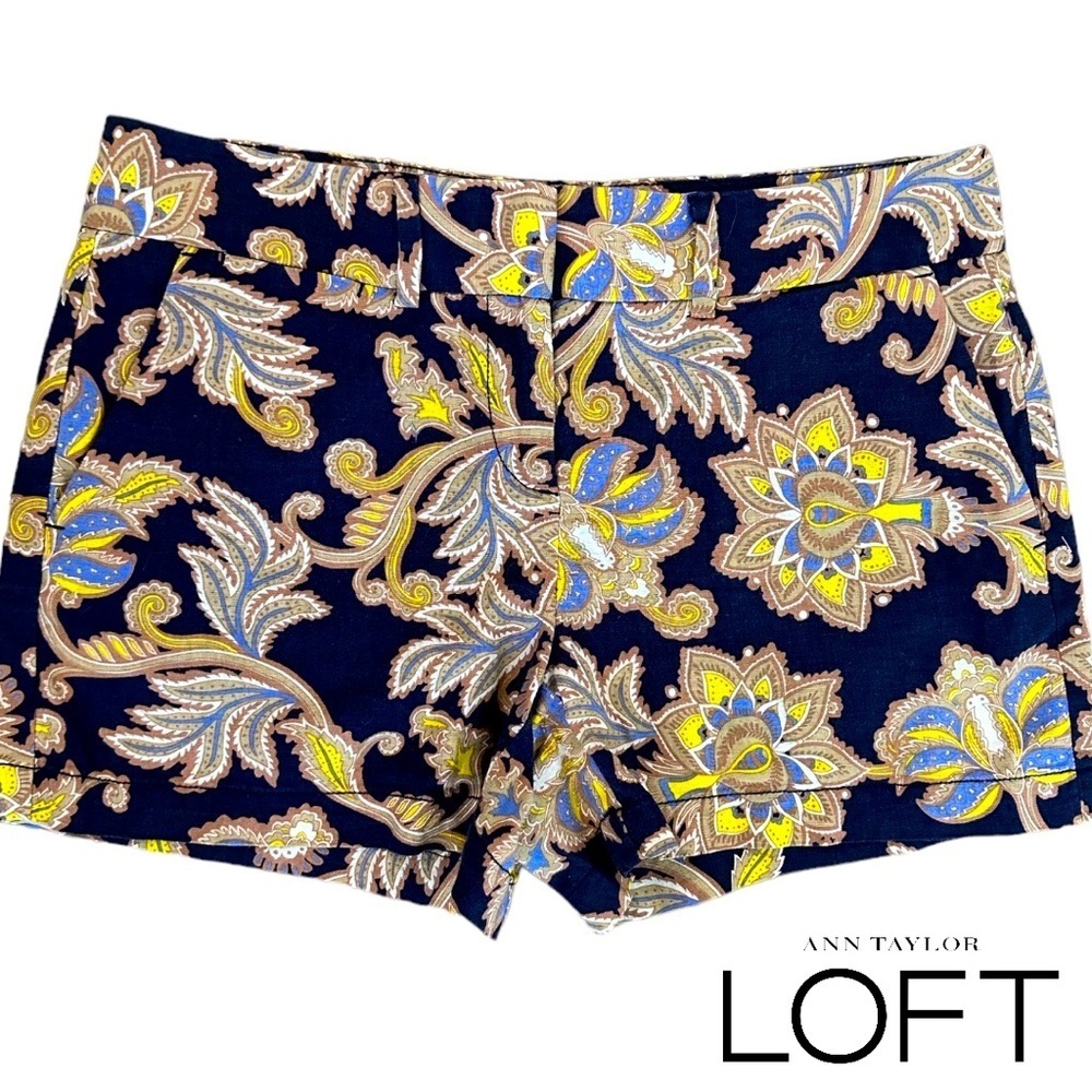 Ann Taylor Loft Womens Navy Blue Paisley Floral Cotton Shorts - Size 2